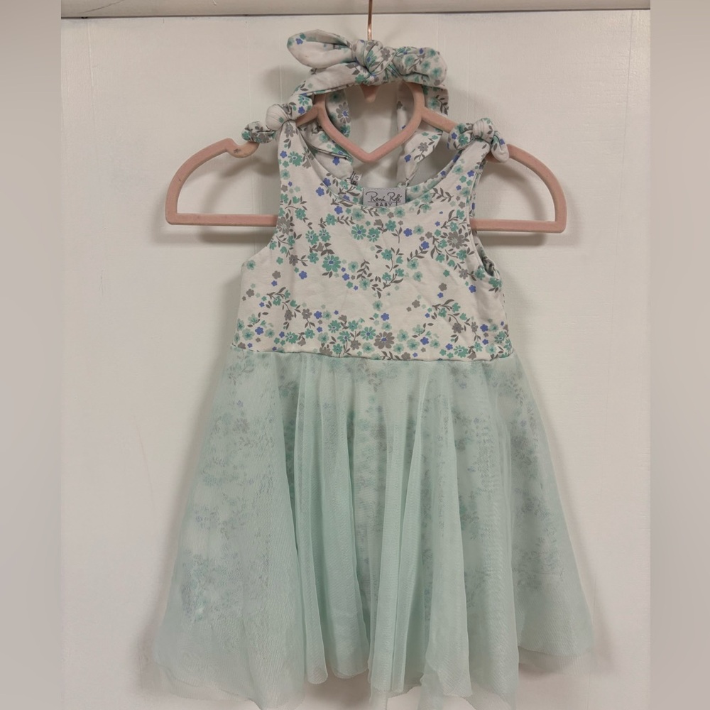 Rene Rofe Mint Green Floral Tulle Party Dress with Headband